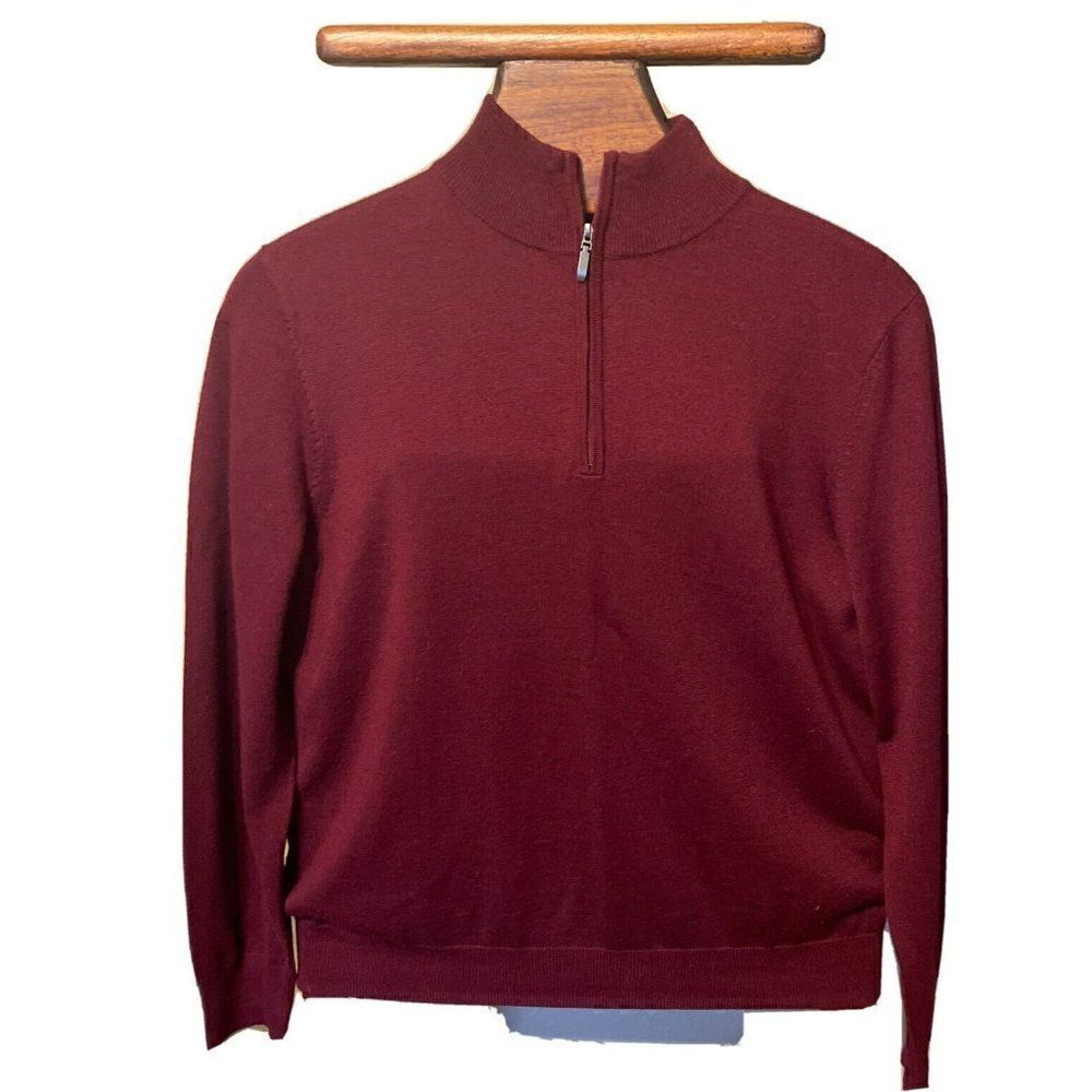 Alan Flusser Men's Maroon Merino Wool Long Sleeve Turtleneck Sweater Shirt SZ L